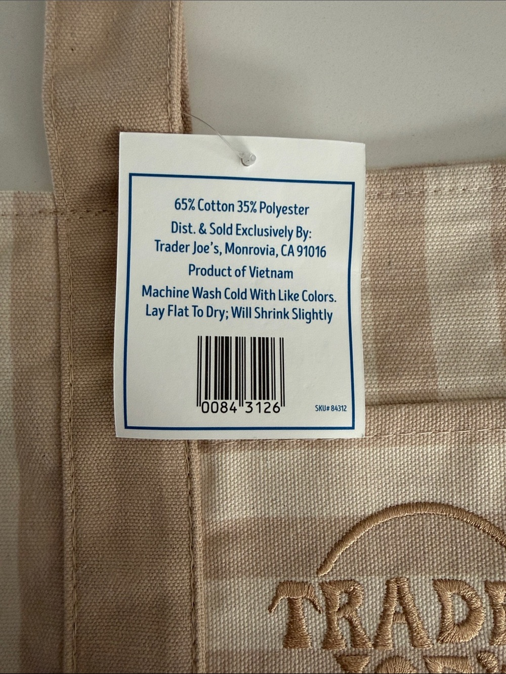 Trader Joe's Beige Striped Mini Canvas Tote - Picture 2 of 2